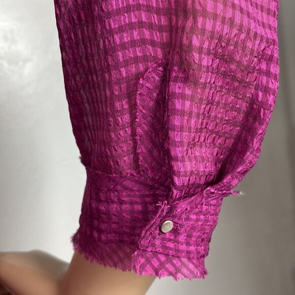 HD In Paris Anthropologie Thistleberry Ruffle Semi-Sheer Blouse in Magenta sz 2 - Picture 6 of 13